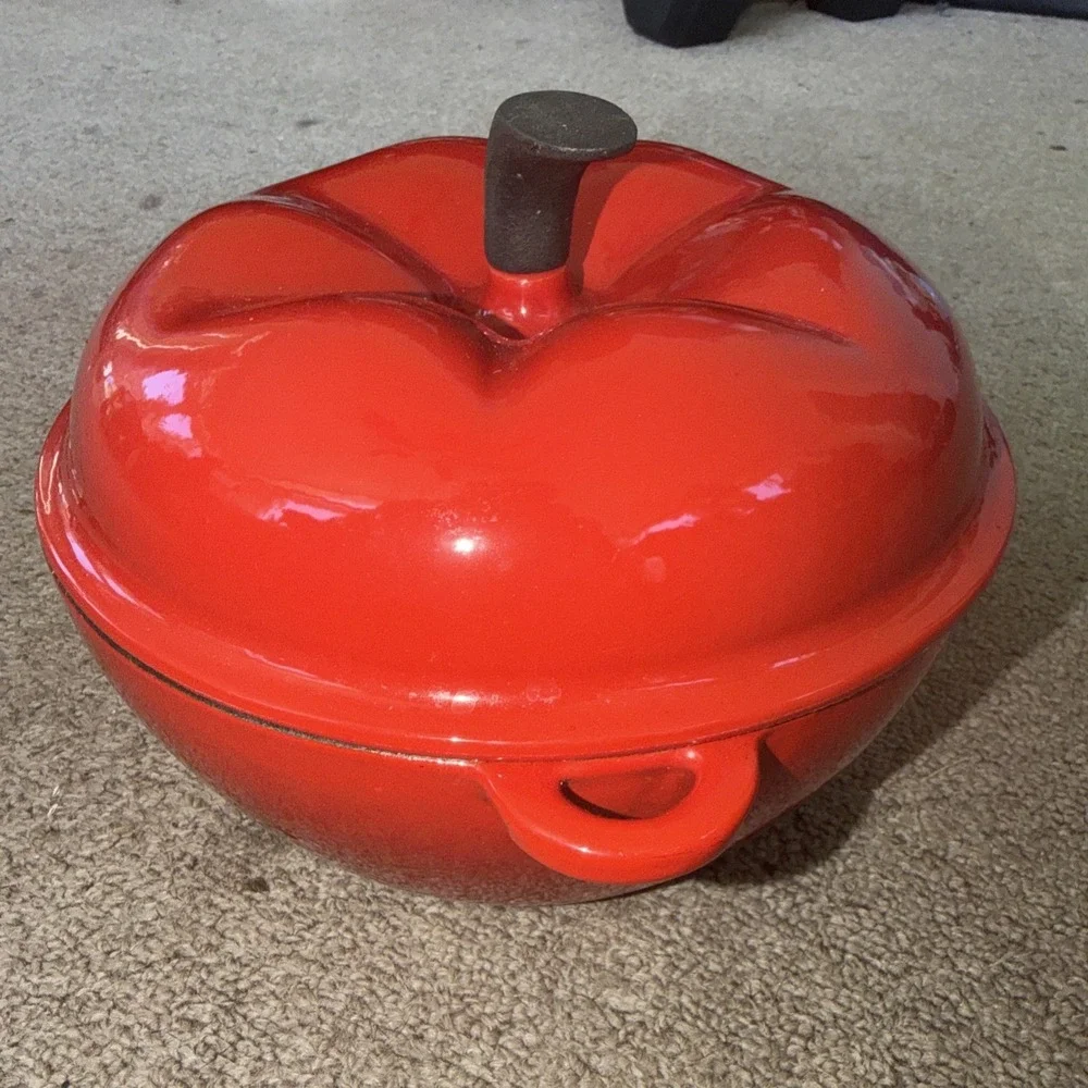 Vintage Color Cast Iron Dutch Oven Red Apple/ Tomato Casserole Pot 8